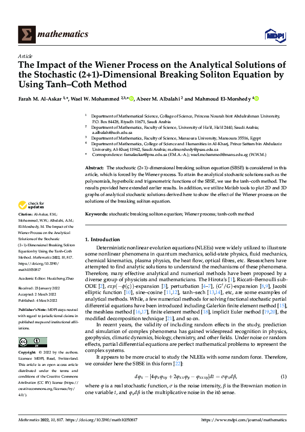 (PDF) The Impact of the Wiener Process on the Analytical Solutions of ...