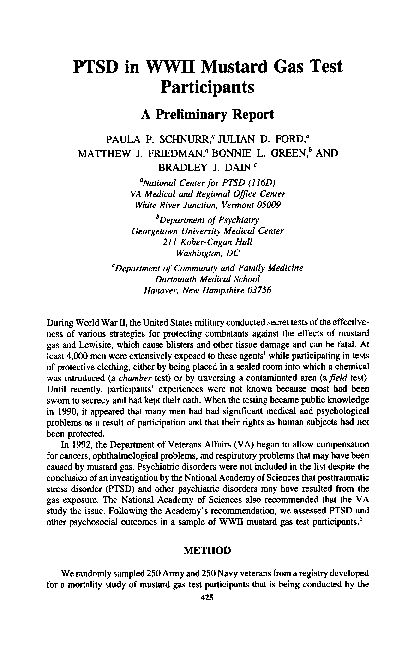 (PDF) PTSD in WWII Mustard Gas Test Participants