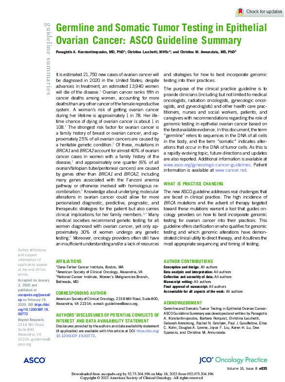 (PDF) Germline and Somatic Tumor Testing in Epithelial Ovarian Cancer ...