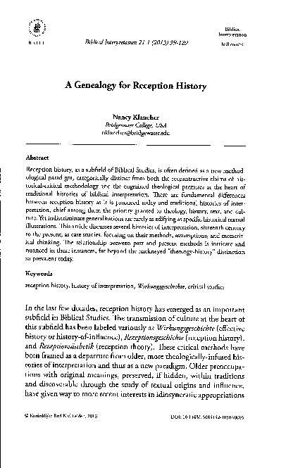 (PDF) A Genealogy for Reception History