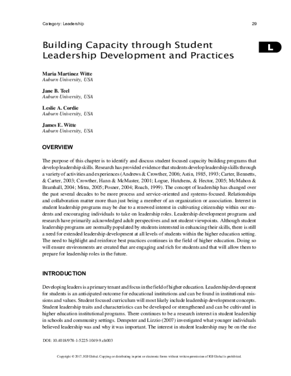 (PDF) Building Capacity through Student Leadership Development and ...