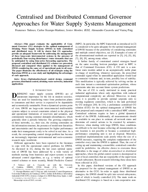 (PDF) Centralized and Distributed Command Governor Approaches for Water ...