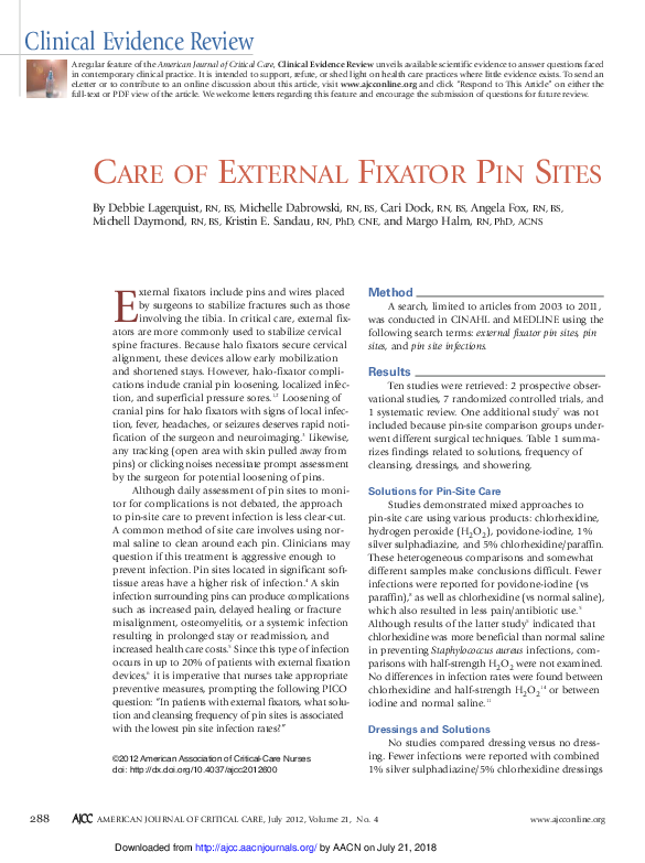 (PDF) Care of External Fixator Pin Sites Angela Fox Academia.edu