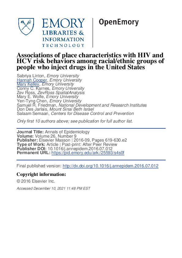 (PDF) The association of place characteristics with HIV and HCV risk ...