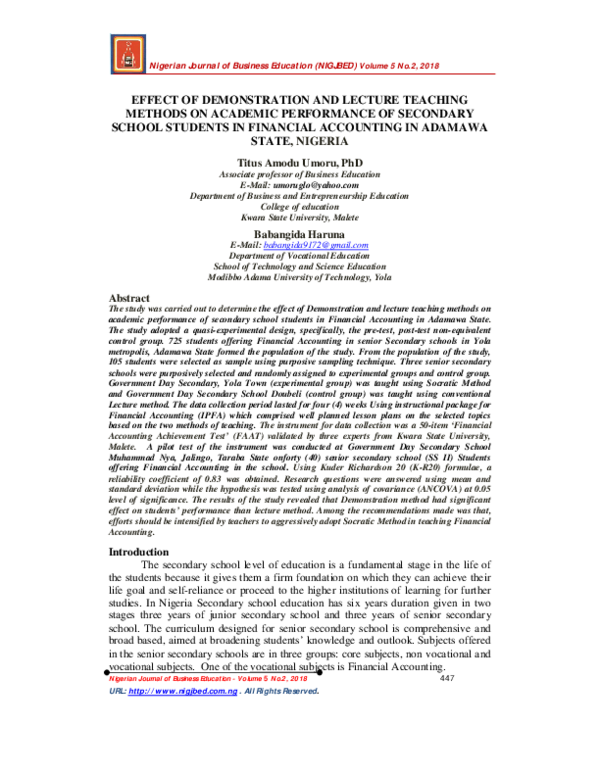 (PDF) Effect of Demonstration and Lecture Teaching Methods on Academic ...
