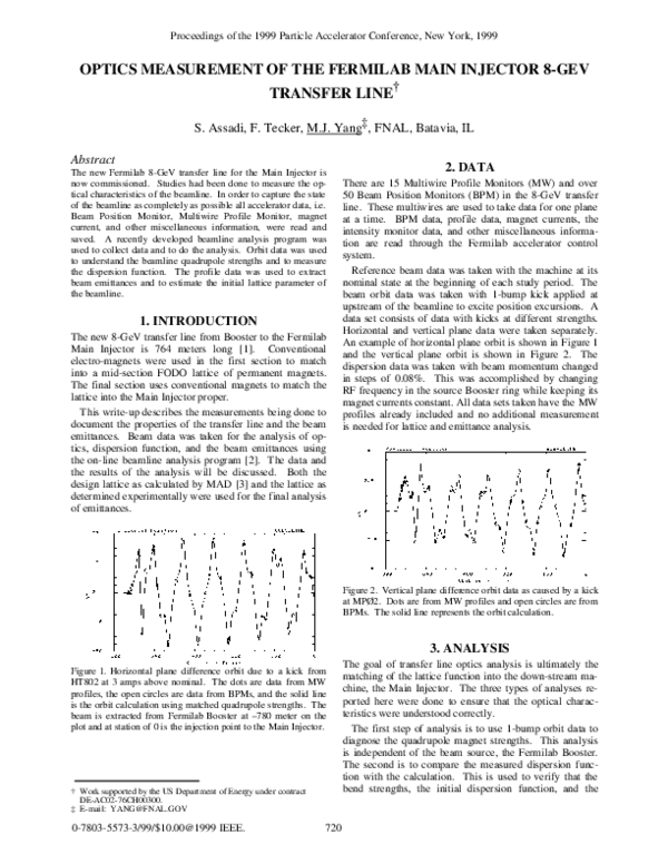 (PDF) Optics measurement of the Fermilab Main Injector 8-GeV transfer line