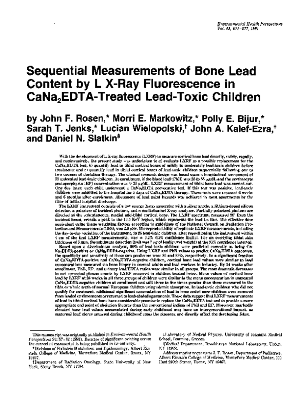 (PDF) Sequential Measurements of Bone Lead Content by L XRay