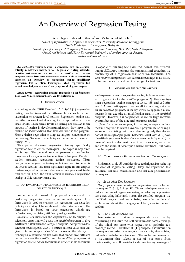 (PDF) An Overview of Regression Testing