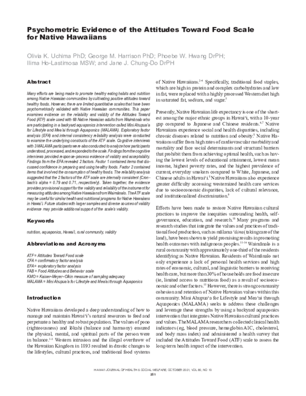 (PDF) Psychometric Evidence of the Attitudes Toward Food Scale for ...