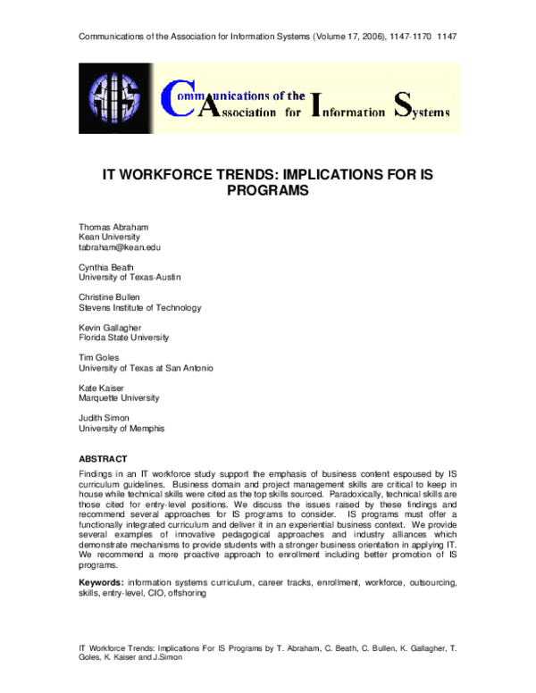 (PDF) IT Workforce Trends: Implications For IS Programs