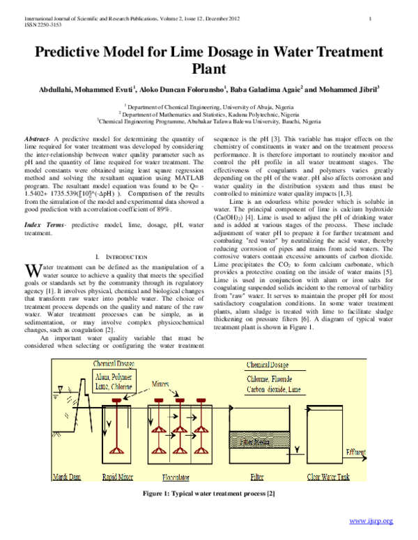 (PDF) Predictive model for lime dosage in water treatment plant JIBRIL MUHAMMAD Academia.edu