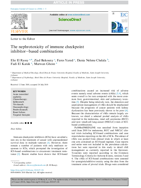 (PDF) The nephrotoxicity of immune checkpoint inhibitor–based combinations