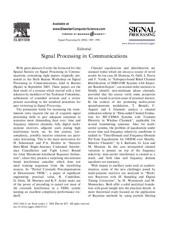 (PDF) Signal Processing in Communications carlos mosquera Academia.edu