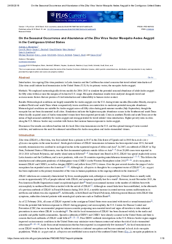 (PDF) On the Seasonal Occurrence and Abundance of the Zika Virus Vector ...
