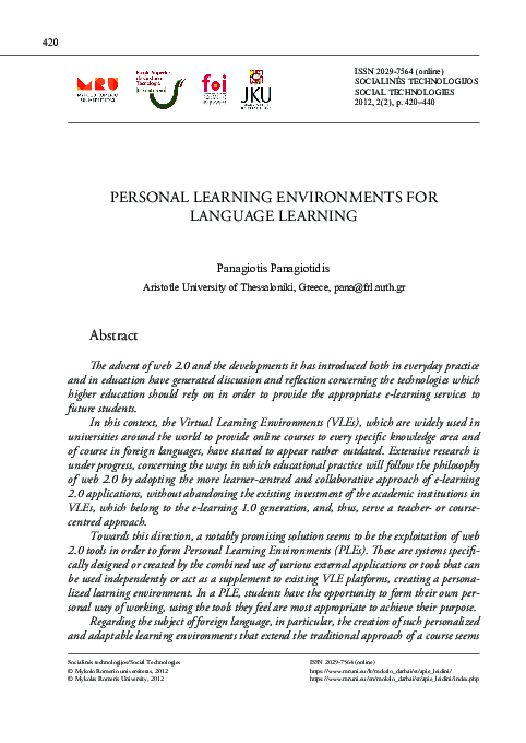 (PDF) Personal learning environments for language learning