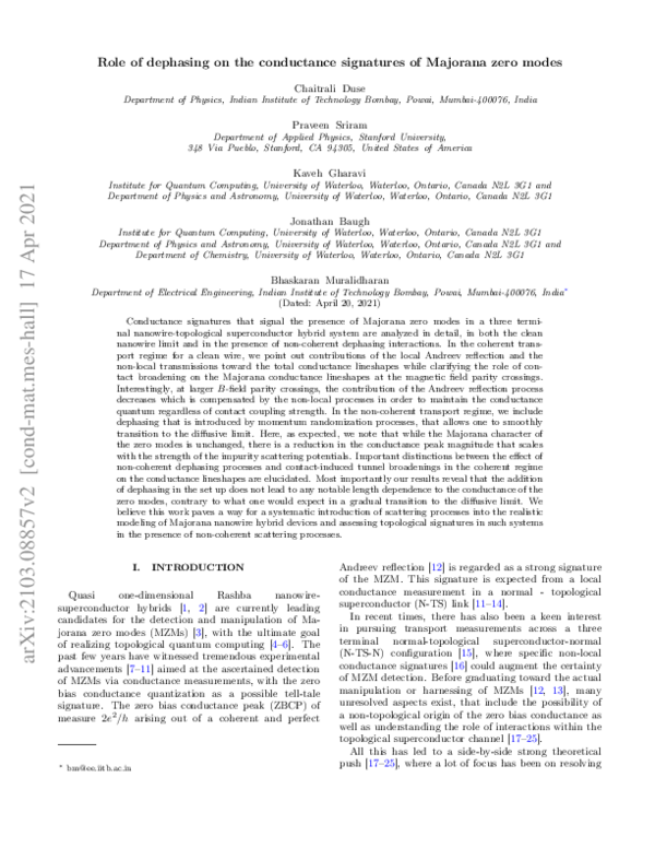 (PDF) Role of dephasing on the conductance signatures of Majorana zero ...