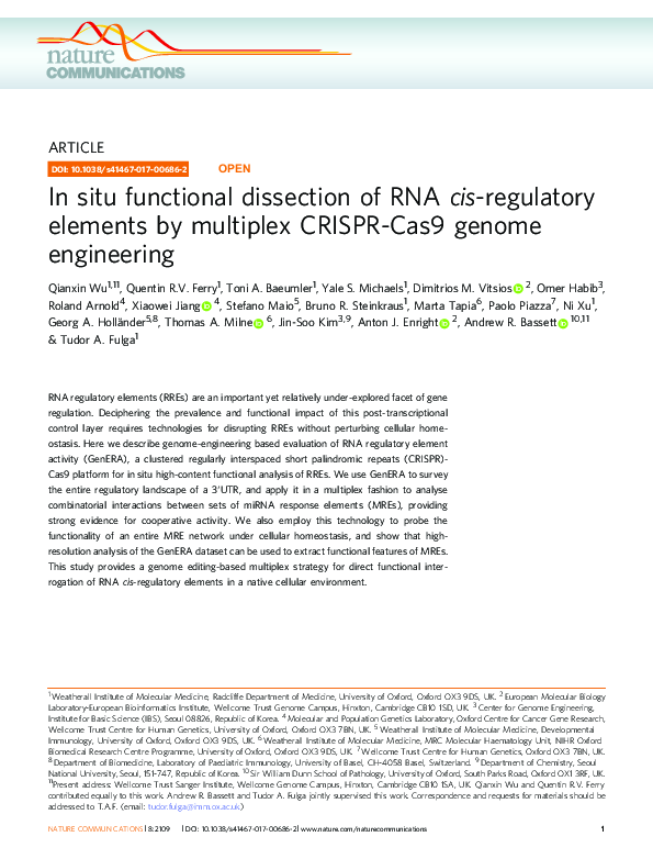 (PDF) In situ functional dissection of RNA cis-regulatory elements by ...