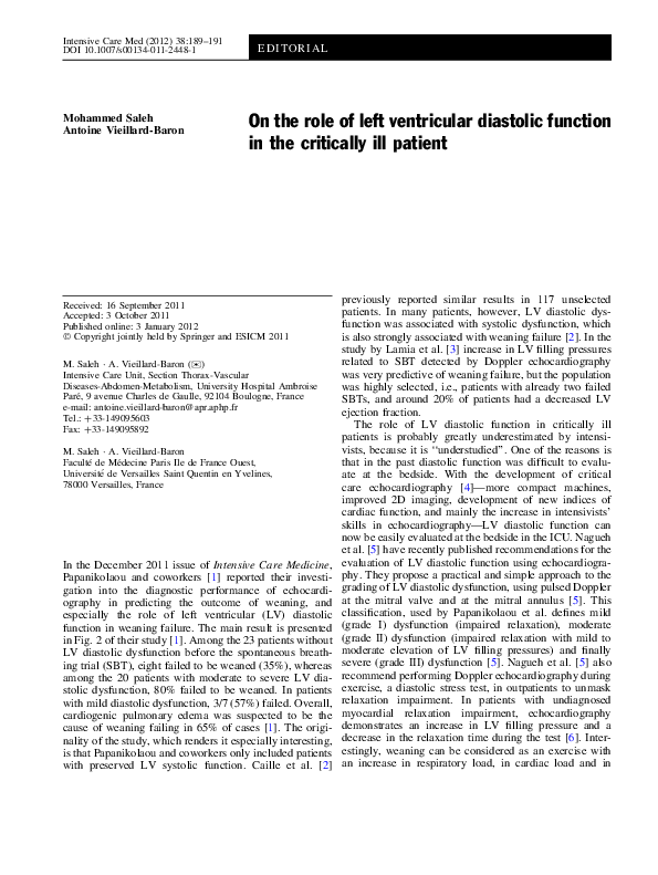 (PDF) On the role of left ventricular diastolic function in the ...