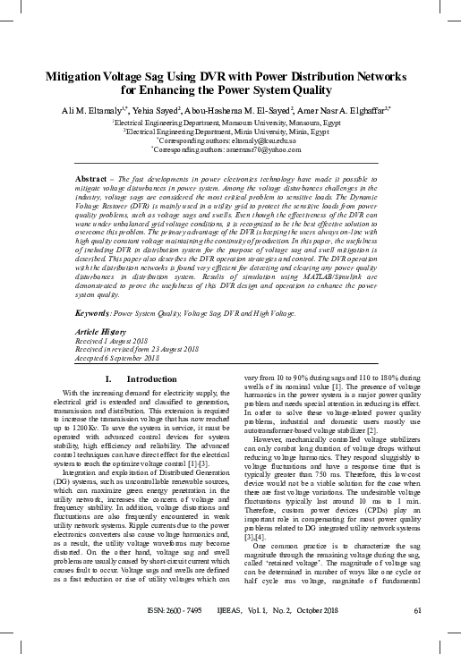 (PDF) Mitigation Voltage Sag Using DVR with Power Distribution Networks ...