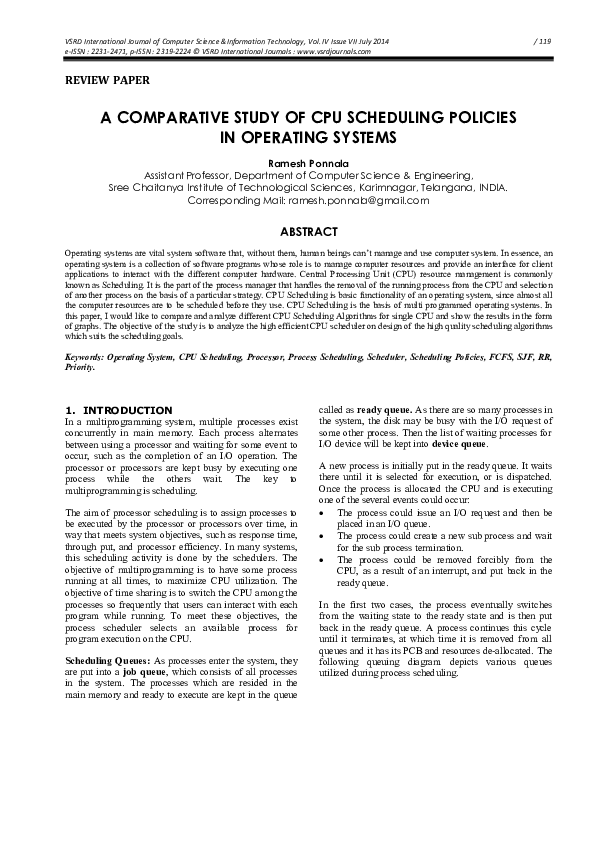 (PDF) A Comparative Study of Cpu Scheduling Policies in Operating Systems