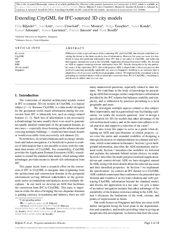 (PDF) Extending CityGML for IFC-sourced 3D city models