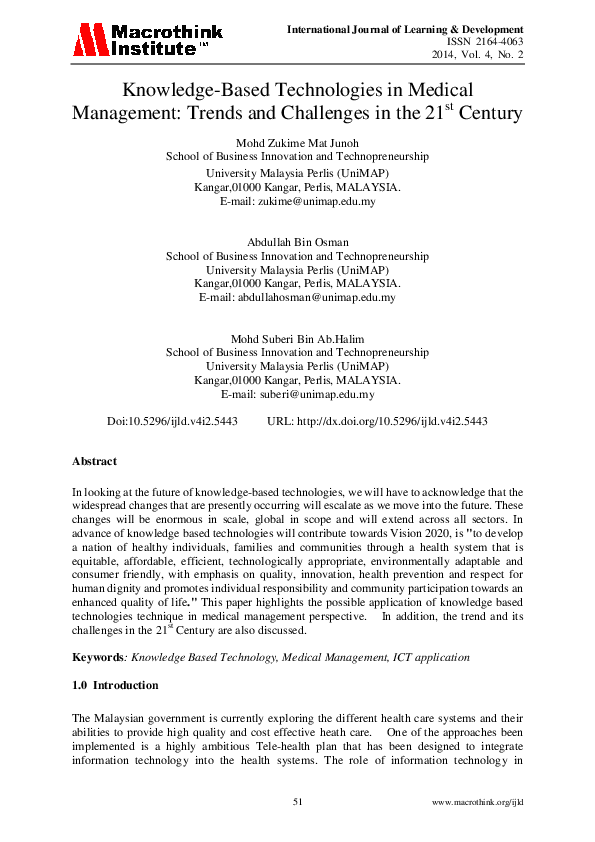 Pdf Knowledge Based Technologies In Medical Management Trends And Pdf Knowledge Based Technologies In Medical Management Trends And