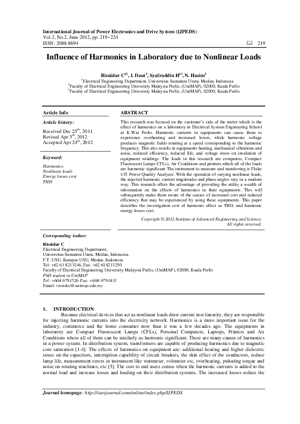 (PDF) Influence of Harmonics in Laboratory due to Nonlinear Loads