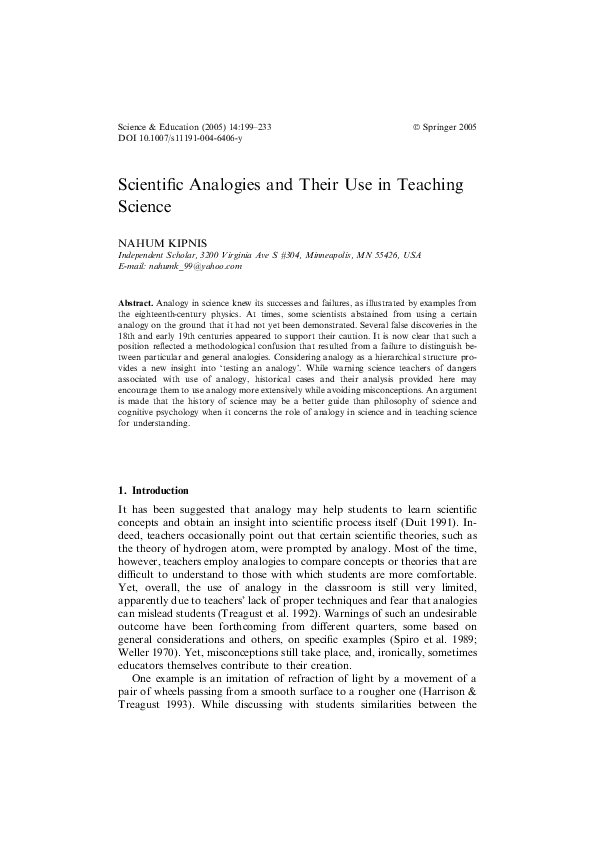 (PDF) Scientific Analogies and Their Use in Teaching Science