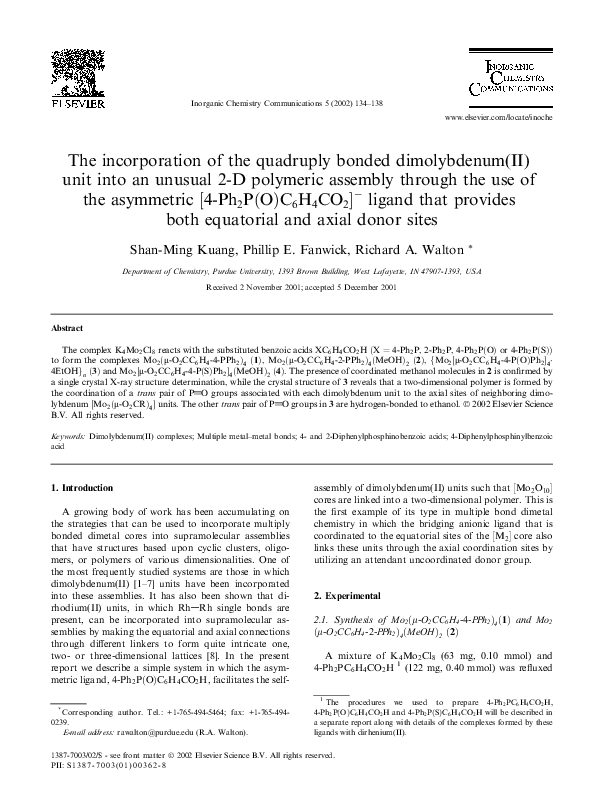 (PDF) The incorporation of the quadruply bonded dimolybdenum(II) unit ...