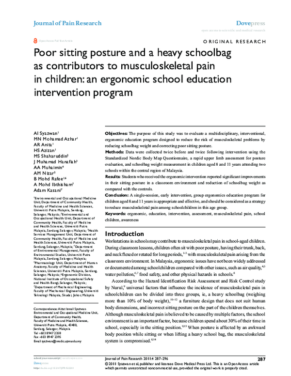 (PDF) Poor sitting posture and a heavy schoolbag as contributors to ...