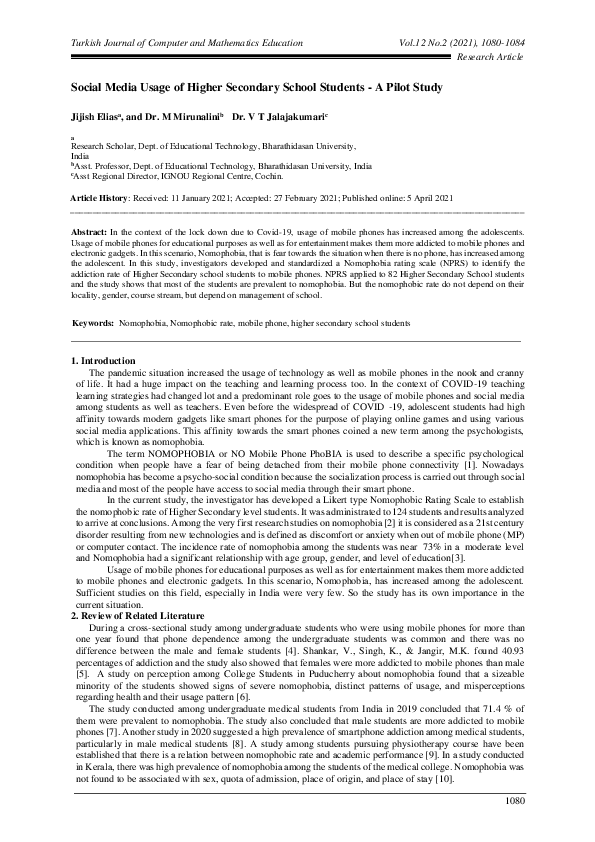 (PDF) Social Media Usage of Higher Secondary School Students - A Pilot ...