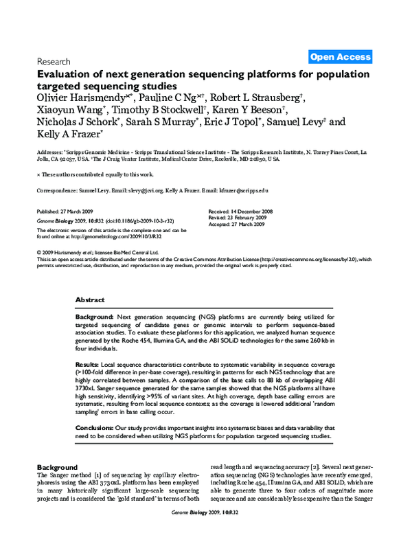 (PDF) Evaluation of next generation sequencing platforms for population ...