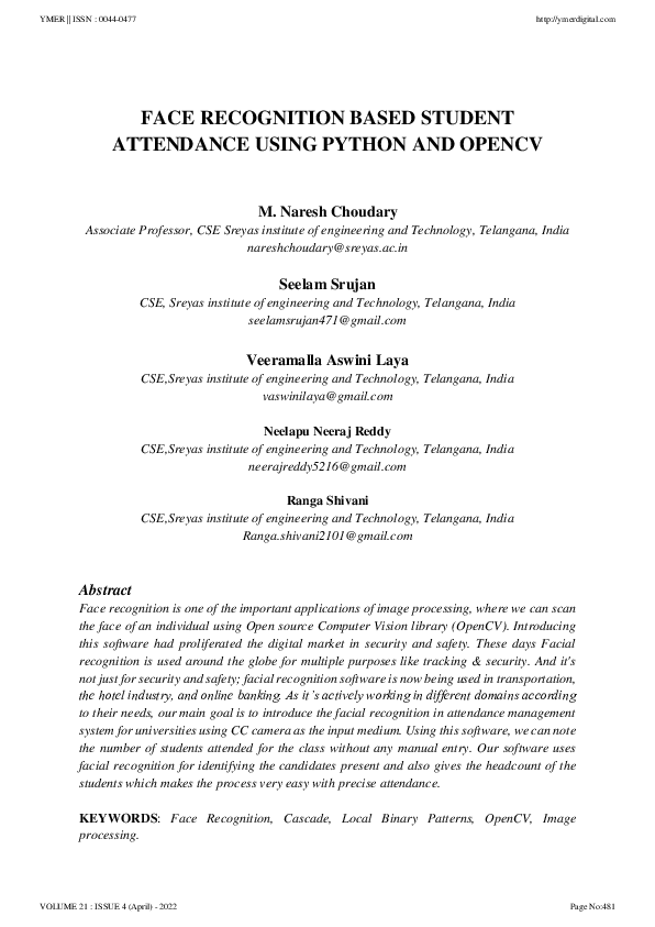 (PDF) Face Recognition Based Student Attendance Using Python and Opencv