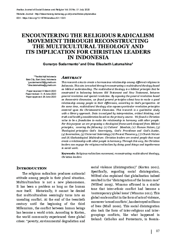 (PDF) Encountering the Religious Radicalism Movement Through ...