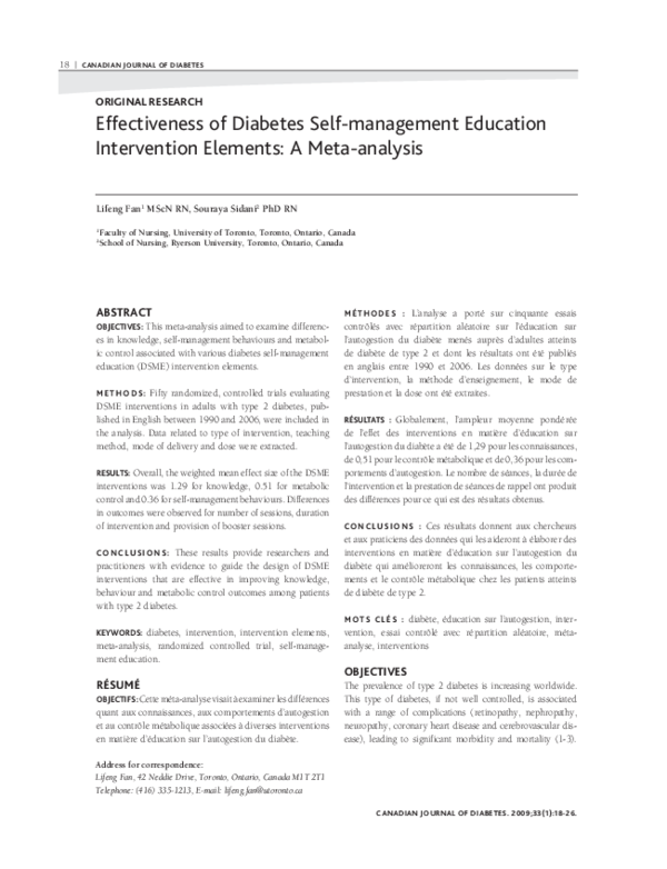 (PDF) Effectiveness of Diabetes Selfmanagement Education Intervention