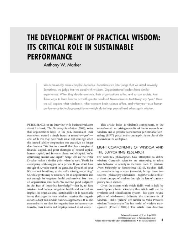 (PDF) The Development of Practical Wisdom: Its Critical Role in ...