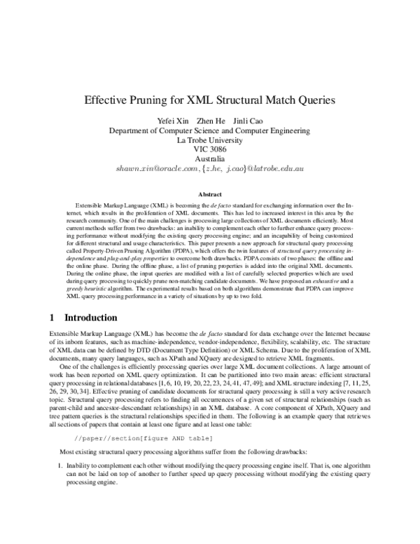 (PDF) Effective pruning for XML structural match queries