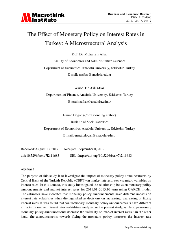(PDF) The Effect of Monetary Policy on Interest Rates in Turkey: A ...