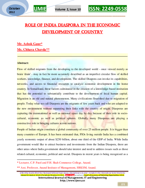 (PDF) Role of India Diaspora in the Economic Development of country