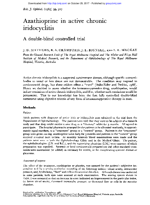 (PDF) Azathioprine in active chronic iridocyclitis. A double-blind ...