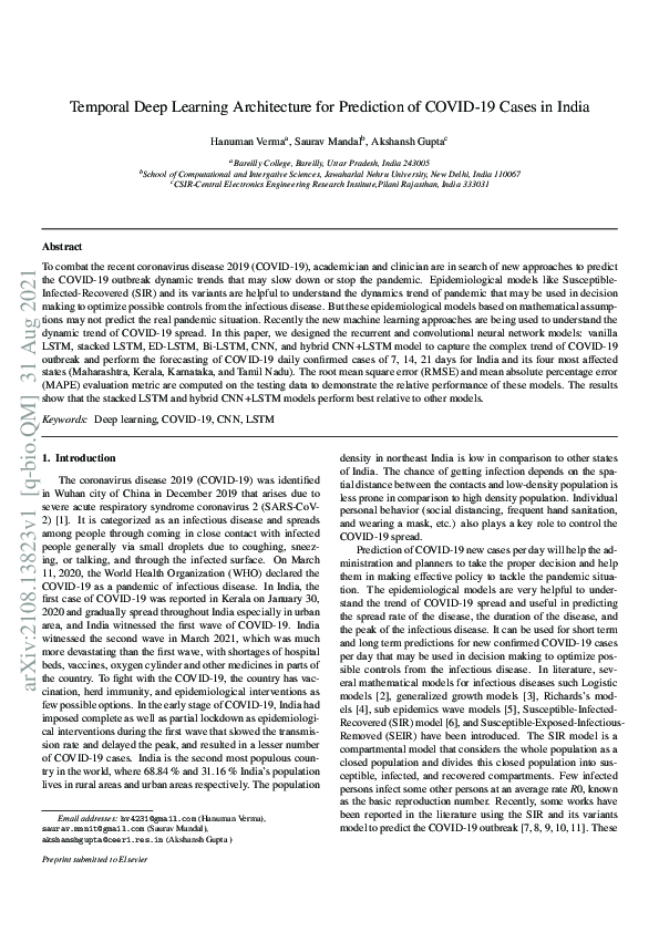 (PDF) Temporal deep learning architecture for prediction of COVID-19 ...