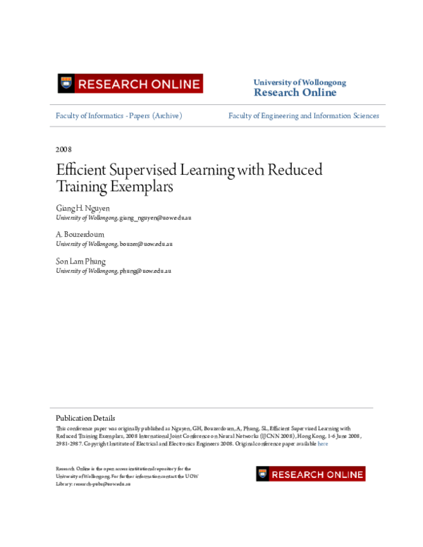 (PDF) Efficient supervised learning with reduced training exemplars