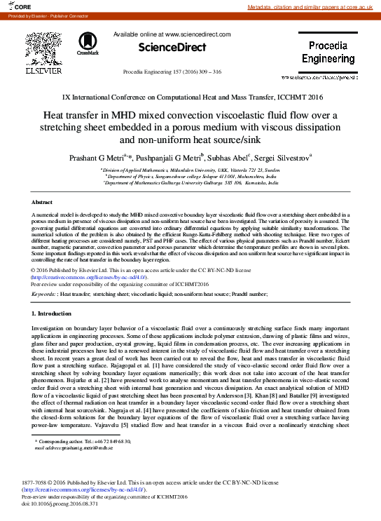 (PDF) Heat Transfer in MHD Mixed Convection Viscoelastic Fluid Flow ...
