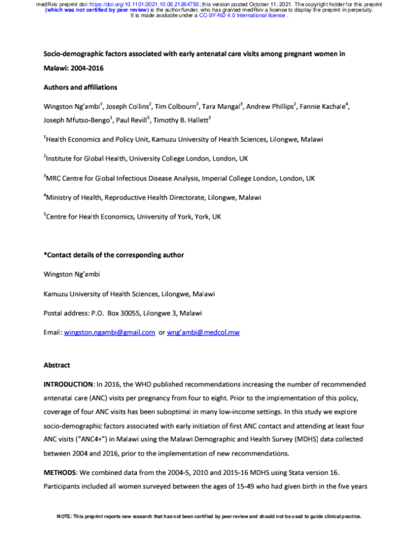 (PDF) Socio-demographic factors associated with early antenatal care ...