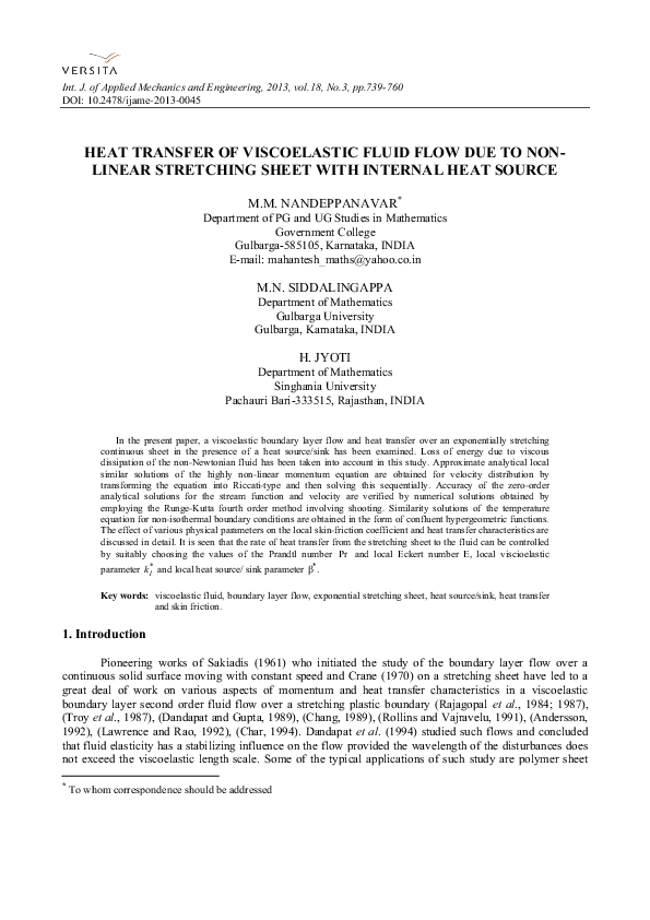 (PDF) Heat Transfer of Viscoelastic Fluid Flow due to Nonlinear ...