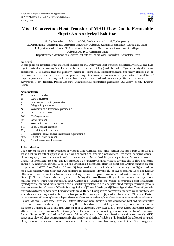 (PDF) Mixed Convection Heat Transfer of MHD Flow Due to Permeable Sheet ...
