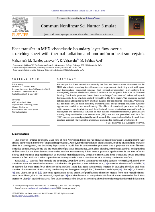 (PDF) Heat transfer in MHD viscoelastic boundary layer flow over a ...