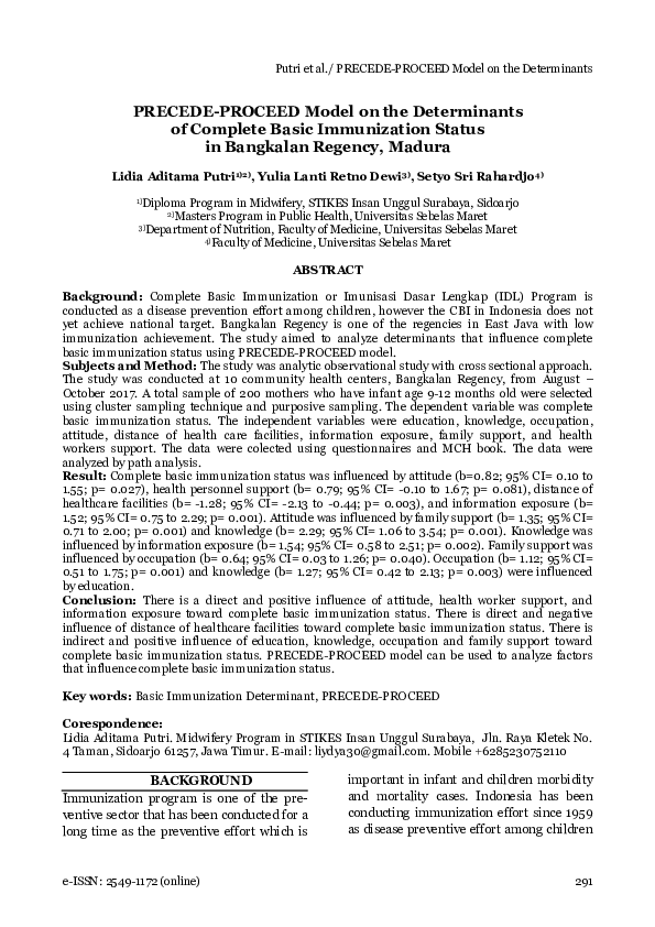 (PDF) PRECEDE- PROCEED Model on Determinants of Completeness ...