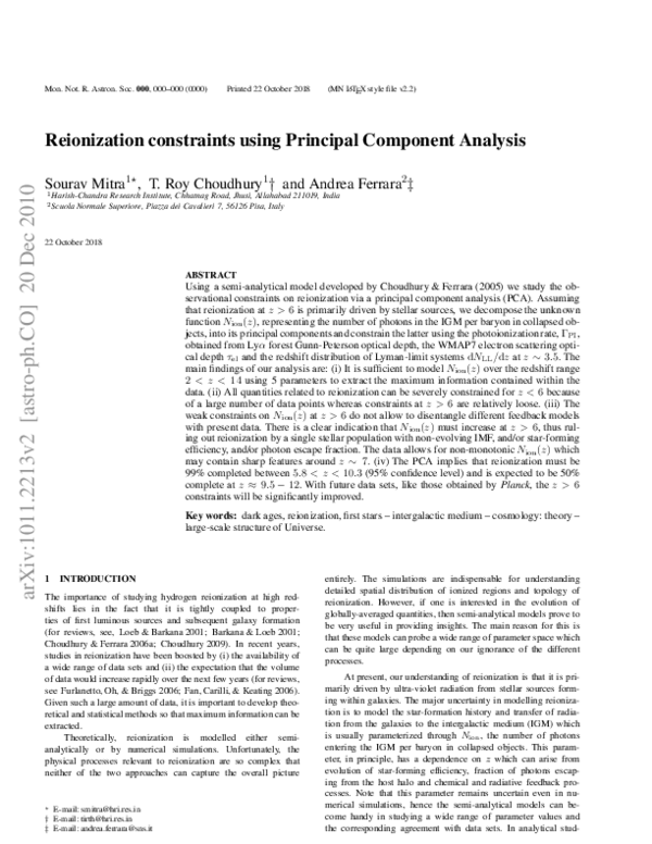 (PDF) Reionization constraints using principal component analysis