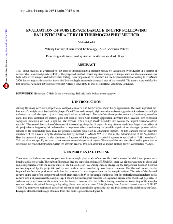 (PDF) Evaluation of Subsurface Damage in CFRP Following Ballistic ...
